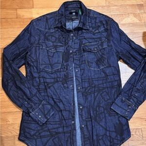 G-Star Dark Blue Patterned Denim Shirt size Large NWT